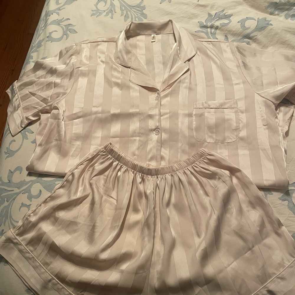 Elegant Cream Striped Women's Pajama Set - Never Worn